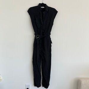 Mango Black Belted linen Jumpsuit